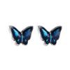 Brincos Tiqi Mini Borboleta em Prata de Lei 999 com Esmalte Azul para Mulheres Simples, Compactos e Personalizados Brincos de Fecho de Rosca Modernos