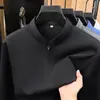 Sudadera de manga larga para hombre, color liso, con media cremallera, modelo nuevo otoño 2026, cuello alto, 80% algodón, camiseta de manga larga casual y transpirable para hombre