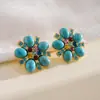 Pendientes Redondos de Resina con Forma de Flor y Gota de Agua Retro Transfronterizos Europeos y Americanos con Diseño Único, Lujo Ligero y Sensación de Alta Gama