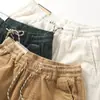 Bermudas de Trabalho Masculinas de Verão, Calças Retas Largas de Veludo Cotelê no Joelho, Cintura Elástica, Calças de Comprimento Médio, Moda Vintage Estilo Americano