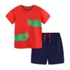 Traje de Verão Transfronteiriço para Meninos Manga Curta Moda Estampada Camiseta Infantil Gola Redonda Conjunto de 2 Peças Shorts de Tricô Infantil