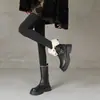 Botas de Nieve de Terciopelo de Invierno para Mujer Estilo Británico Retro Botines Cortos Meilade Hebilla de Cuero Suela Gruesa Cálida Tacón Grueso Botas Martin