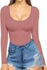 Camiseta Sexy de Manga Larga con Escote Bajo Ajustada a la Figura con Lazo en la Cintura para Mujer Estilo Europeo y Americano Amazon 2024