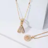 Colar Novo de Pirulito de Rocha Cravejado de Diamante para Jardim de Infância, 26 Letras, Camada Dupla, Cobre Inserido com Zircônio, Banhado a Ouro Real, Corrente de Caixa Redonda com 26 Letras