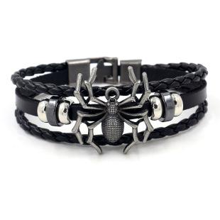 Amazon WISH fonte Europeu e americano moda masculina pulseira retro liga aranha rebite trançado pulseira de couro atacado