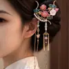 Nuevo pasador de pelo de borla con forma de gota de agua de loto cloisonné chino para mujer, pasador lateral de estilo antiguo, para combinar con qipao y Hanfu, accesorios para el cabello