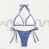 Aliexpress 2026 Nuevo Traje de Baño Bikini Sexy de Moda con Estampado, de Tirantes Halter con Cordones para Mujer, Taza Triangular