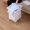 Cesto de Roupa Preto e Branco de Algodão e Linho Estilo Nórdico Simples para Casa, Suporte Dobrável, Cesto de Armazenamento à Prova d'Água