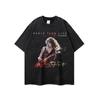 Camiseta Casual de Manga Larga de Algodón Puro de Peso Pesado Estilo Retro Americano con Estampado de Rapero Hiphop Marca de Moda Urbana Hip-hop para Mujer