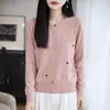 Cárdigan de Lana Fina Bordado de Corazón para Mujer Primavera y Otoño Delgado Holgado Adelgazante Versátil Cuello Redondo Prendas de Punto Chaqueta