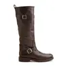 Botas largas de cuero para mujer, estilo coreano, nuevo modelo 2026, botas de jinete adelgazantes, punta redonda de nicho, sin cordones con hebilla de cinturón, botas de motociclista