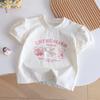 Camiseta Decorativa de Flores y Lazo Estilo Princesa para Niñas Verano 25 Nueva Coreana Bebé Dulce Dibujos Animados Manga Corta