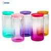 Vaso mason de vidrio de borosilicato alto de 16 oz para sublimación, color jalea degradado, tapa PP a color, vaso de vidrio para transferencia de calor con popote
