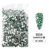 1440 Nail Art - Diamantes de imitación de fondo plano que no fallan, fondo de diamante austriaco plateado, verde oscuro, redondo, de cristal, adorno de diamante para uñas