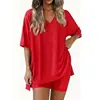 Comércio Exterior Transfronteiriço Europeu e Americano Amazon Roupas Femininas Verão Nova Moda Casual Solto Decote V Pijama Roupa de Casa Conjunto Liso