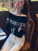 Suéter Top Preto de Um Ombro Super Bonito, Único, Lindo, Preguiçoso, Relaxado, Gentil e Elegante para Mulheres - Outono/Inverno 2025