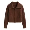 Fábrica de Jerseys Dalang Personalizado Otoño e Invierno Elegante Femenino Solapa Cremallera Chaqueta Tejido de Punto Grueso Lana Cachemira Color Sólido Cárdigan