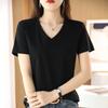 Camiseta de Algodão Mercerizado Pura 80 Fios Manga Curta Dupla Face Feminina Algodão Solta 2023 Redutora de Idade Curta Preta Tecnologia Branca Camiseta Tendência