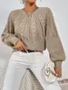 Suéter de Tricô Gola Redonda Pulôver Amazon Fashion para Mulheres, Comércio Transfronteiriço, Cor Sólida Texturizado Torcido Versátil Casual