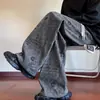 Calça Wide Leg de Veludo Estampada Vintage para Homens, Calça Longa Reta Solta Tendência para Primavera e Outono, Calça Casual com Caimento Estilo Americano