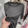 Camiseta de Manga Corta de Hielo de Seda Estilo Coreano Simple Casual Microtransparente Hombro Delgado Cuello Redondo Holgada Adelgazante para Mujer Verano Pequeña Versátil