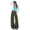 Calça Jeans Feminina Verde Militar Transfronteiriça Cintura Alta Lavada Rasgada Outono 2026 Nova Casual Solta Caimento Perna Curva