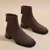 Botines de Ante Francés para Mujer Otoño Invierno 2026 Estilo Nuevo Tacón Grueso Punta Cuadrada Adelgazantes Botas Martin Cremallera Trasera Botines Elásticos para Mujer