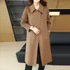 Abrigo de tweed de doble cara 100% lana para mujer otoño e invierno nuevo corte entallado alargado abrigo de tweed solapa elegante moda