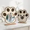 Porta-Retrato de Madeira Transfronteiriço para Pet com Dupla Abertura para Patas e Base, Porta-Retrato Memorial para Gato e Cachorro, Ornamento de Mesa Estilo Madeira Natural