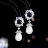Pendientes de Perla con Forma de Gota Completamente Incrustados de Circonita Estilo Retro Europeo y Americano para Mujer, Gama Alta, Lujo Accesible, Elegantes Retro, Pendientes Estilo Palacio