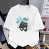 Camiseta de manga corta estilo americano de seda de leche, nuevo modelo de verano con estampado de gatito aterrador, top de corte holgado, versátil y moderno