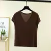 Camiseta Modal Manga Curta Gola V Feminina Verão Tamanho Grande Fina Solta Camisa Base Interna Simples Cor Sólida Top para Usar por Cima