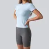 Juyitang Blusa de Yoga de Manga Curta de Verão Feminina Fina Secagem Rápida Respirável Ajustada Suit Esportivo para Corrida Fitness