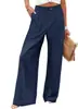 2026 Pantalones Largos de Verano Cómodos de Tiro Alto con Botones, Cintura Elástica, Pierna Ancha para Mujer, Pantalones Casuales de Pierna Recta, Transfronterizos de Amazon Europeo y Americano
