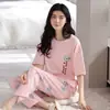 Transmisión en vivo con productos pijamas para mujer primavera y verano algodón manga corta pantalón popular en línea caliente de verano se puede usar fuera de casa traje