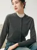 Cardigã Yangzi de malha fina 18 pontos 100% lã pura para mulheres, suéter fino casual de moda com gola redonda baixa, peça de outer wear tricotada