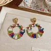 Brincos Redondos Coloridos com Dopamina e Cravejados de Diamante, Modernos, Simples, Versáteis, Elegantes, Luxo Leve, Brincos de Alta Qualidade