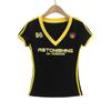 Ap25159-25 Primavera Nuevo Estilo Europeo y Americano Estampado Sexy Sexy Cuello en V Contrastante Retro Slim Manga Corta Camiseta
