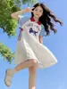 Vestido Polo para Niña 2026 Verano Nuevo Estilo Niños Gato Bloques de Color Estilo Preppy Dulce y Lindo Vestido de Princesa