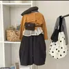 Conjunto de Moda Feminino 2026 Estilo Coreano Patchwork Manga Longa com Saia de Bolinhas