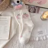 Calcetines de Terciopelo Australianos para Mujer con Gatos de Dibujos Animados, Calcetines de Algodón Rosas Bonitos y Suaves de Caña Media para Otoño e Invierno, Calcetines Cálidos para Dormir en Casa