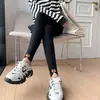 Leggings cinza femininas para usar por cima, primavera e outono, finos, elásticos, plus size, calça cropped preta justa de cintura alta, transfronteiriça