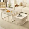 Mesa de centro de luxo leve para sala de estar, novo modelo 2026, armário de armazenamento para sala de estar em casa, mesa de centro quadrada moderna e simples de placa de rocha para apartamentos pequenos