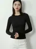 Coleção Outono 2026: Blusa Feminina de Manga Longa com Gola Redonda, Estilo Francês, Corte Slim, Perfeita para Usar em Camadas com uma Camiseta de Corte Regular