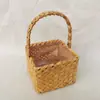 Cesta tejida de madera artesanal estilo pastoral fresco pequeña cesta de madera portátil color madera cesta tejida de madera cesta artística tejida de madera