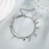 Pulsera Doble Apilada con Borla de Estrella y Gota de Agua para Mujer, Diseño de Nicho, Mitad Pulsera Mitad Brazalete, Estilo Amistad, Estilo Estudiante
