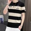 Camiseta de Manga Curta Fresca e Respirável Verão Masculina Jovem e de Meia-Idade Listrada Manga Média Camiseta Masculina Regata Versão Coreana