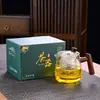 Bule de Vidro Resistente ao Calor com Cabo de Madeira, Bule com Separação de Água e Chá Preto, Bule de Vidro, Conjunto de Chá
