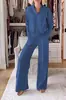 Otoño/Invierno 2025 Amazon Transfronterizo Europeo y Americano Nuevo Estilo Cuello en V Manga Larga Holgados Modernos Color Sólido Pantalones Casuales para Mujer