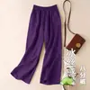Calças Finas Cropped de Primavera e Verão para Mulheres Plus Size, Calças Confortáveis de Seda Gelada de Cintura Alta com Cordão que Cobrem a Barriga, Calças Harem para Mulheres Plus Size, Calças de Perna Larga